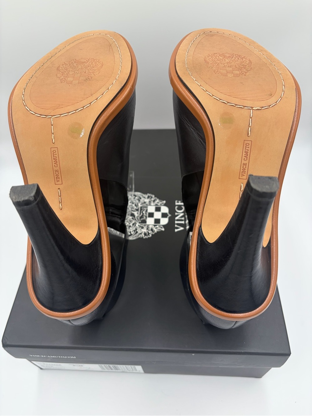 Vince Camuto Fasper Black Leather Ankle-Strap Peep-Toe Heel 8.5 Bootie Sandal - Picture 8 of 9